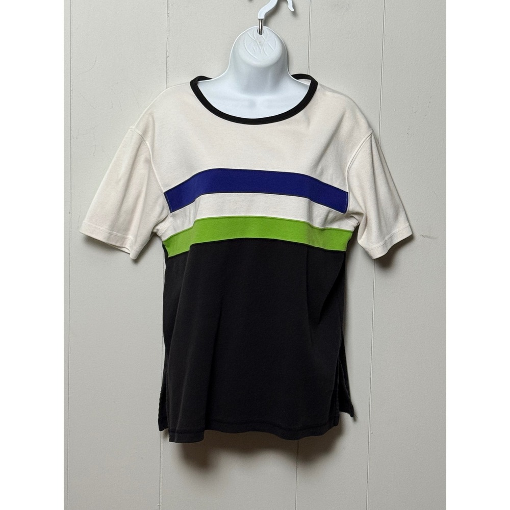 Norton Studio Women's Colorblock Stripe T-Shirt Black White Blue Green Sz Medium